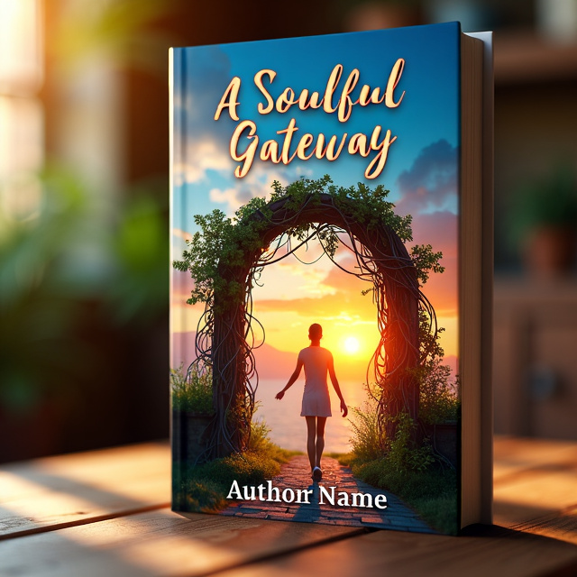 The cover features a vivid sunset over a serene landscape, with rays of light shining through a gateway made of intertwined vines. A silhouette of a person can be seen stepping through the gateway, symbolizing a journey of self-discovery and transformation.