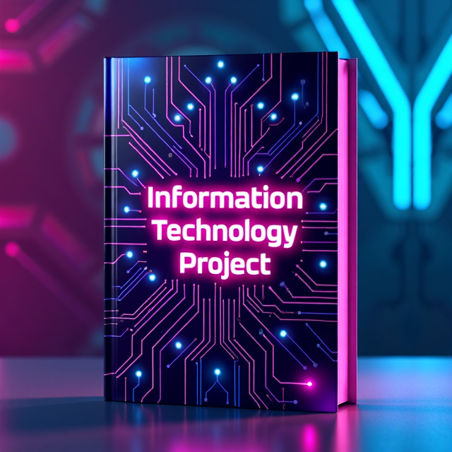 A futuristic, abstract background in shades of purple, indigo, and cyan with intricate geometric patterns. In the foreground, there is a bold, metallic pink circuit board design with glowing lines and nodes representing technology and connectivity.