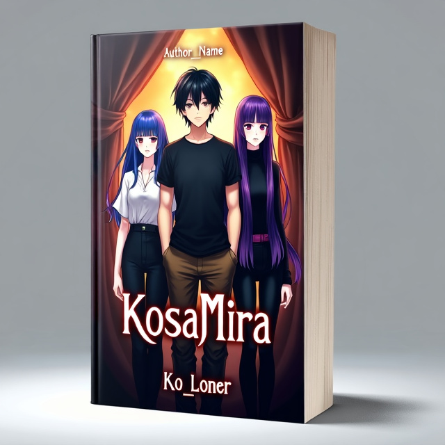 The cover features a male character with black straight hair wearing a black plain t-shirt and brown pants. He is surrounded by three female characters. One has blue hair and is wearing a white shirt and black pants, the second has purple long hair with black and purple clothing, and the third has black hair with black clothes.