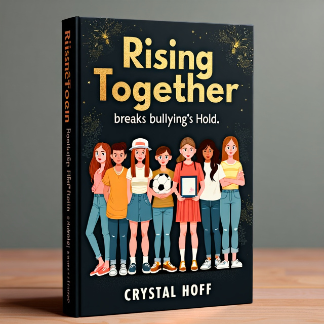 The cover features an illustrated picture of seven teenage girls, Betsy, Dawn, Cleo, Emily, Sandy, Sara, and Lollie, standing together in a group. Each girl is depicted with a different facial expression, representing the emotions of friendship, sadness, and joy. Betsy is wearing a cowgirl hat, Dawn is holding a soccer ball, and Cleo is holding a canvas for painting. The background is a combination of black and gold, with subtle patterns and textures.