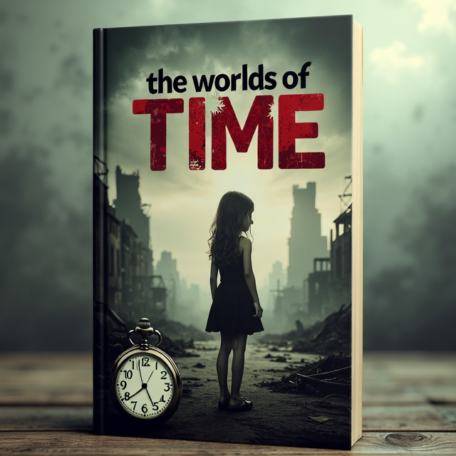 The cover features a realistic image of a girl standing alone in a desolate landscape, with a sad expression on her face. The background is a post-apocalyptic world, showing destroyed buildings and a gloomy sky. The girl is holding a pocket watch, symbolizing the concept of time. The overall color palette is muted and dark, reflecting the somber tone of the book.