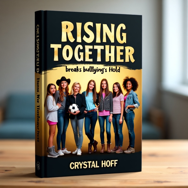 The cover features the senior Fab Seven girls standing together in a row, each showcasing their unique talents. Betsy, the cowgirl, is positioned at the center wearing a cowgirl hat and holding a soccer ball. Flanking her are Dawn, the athlete, holding a canvas, and Sara, the fashion designer, with a dress mannequin. Sandy, the painter, Cleo, the animal lover, Lollie, the party thrower, and Emily, the nerd with Down syndrome, complete the group. The background is a mix of black and gold colors, with a gradient effect transitioning from gold at the top to black at the bottom.