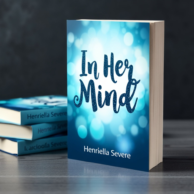 The cover features a stunning light blue artistic background that fades from dark to light, representing the emotional journey of the main character. The title "In Her Mind" is written in bold, sparkly blue font, taking up the center of the cover and creating a sense of emphasis.