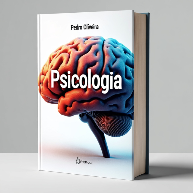 The cover features a close-up image of a human brain, with vibrant colors to evoke curiosity and interest. The word "Psicologia" is prominently displayed, with the letter "o" stylized to resemble a magnifying glass, symbolizing the scientific exploration of the mind. The author's name, Pedro Oliveira, is placed at the bottom in a clean and modern font.
