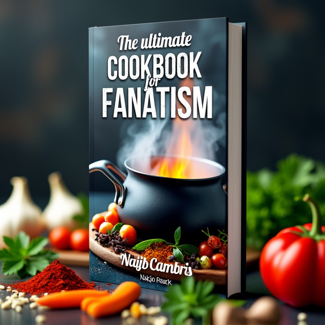 The cover features a close-up image of a boiling pot with steam rising from it, symbolizing the intensity and passion of cooking. Surrounding the pot are scattered ingredients like spices, herbs, and vegetables, all reflecting the vibrant and diverse flavors in the book.