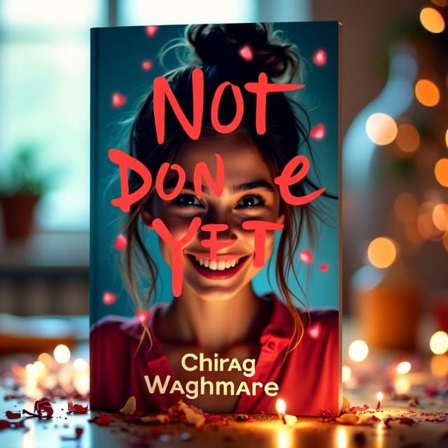 The cover features a close-up shot of a young woman with tousled hair and a mischievous smile, surrounded by party lights and confetti. In the background, there is a silhouette of a man, representing the love interest. The overall style is vibrant and energetic, with a touch of fantasy elements like sparkles and glitter.