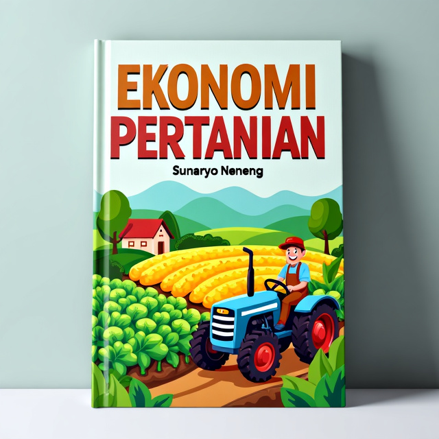 The cover features a vibrant and colorful illustration of a farm with fields of crops, a tractor, and a smiling farmer. The title "EKONOMI PERTANIAN" is displayed prominently at the top, with the author's name "Sunaryo Neneng" showcased at the bottom.