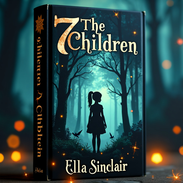 The cover features a dark and mysterious forest as the background, with tall trees and dense foliage. In the foreground, there is a black shadow of a girl with a ponytail, creating an element of intrigue. Scattered throughout the cover are glowing dots, representing fairies, angels, and demons, adding to the mystical atmosphere.