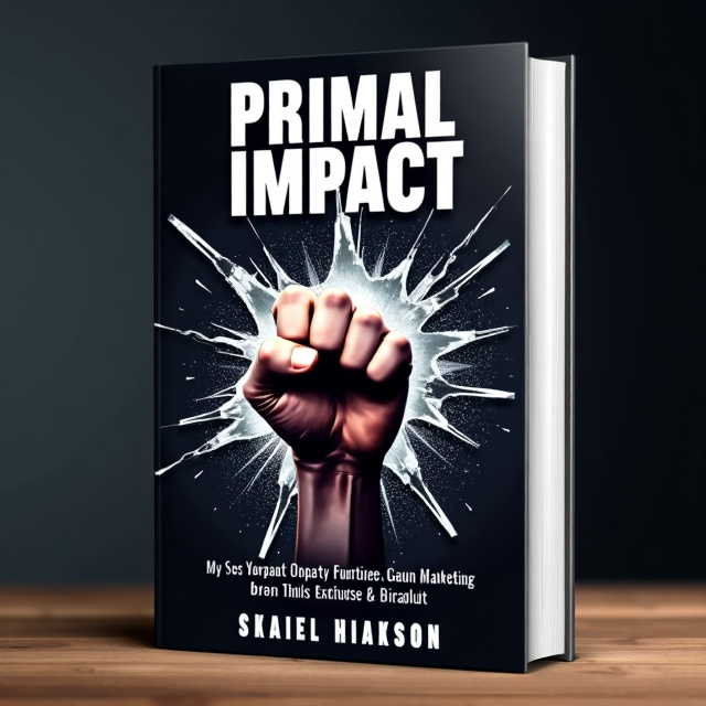The cover features a bold and impactful image of a fist smashing through glass, symbolizing the concept of primal impact and power. The title is placed prominently at the top, with a subtle shadow effect to enhance the visual impact. The background is a dark gradient that adds depth and intensity to the overall composition.