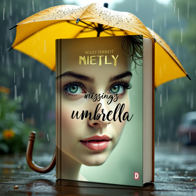 The cover features a close-up image of a woman's face with raindrops falling on her cheeks. In the background, an umbrella is partially open, with rain pouring down. The colors are muted, with a focus on shades of yellow and gray.