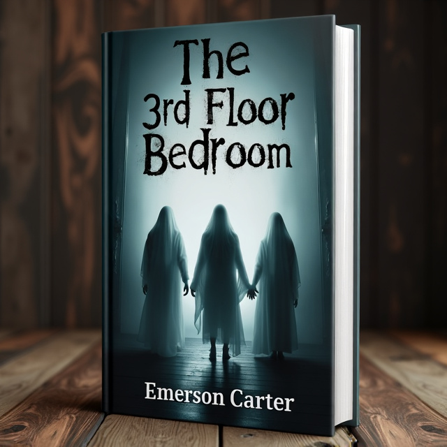 The cover features a dark gray background with a wooden floor pattern. In the center of the cover, there are three ghost figures, semi-transparent, floating above the floor. The figures are positioned in a way that creates a sense of suspense and mystery.