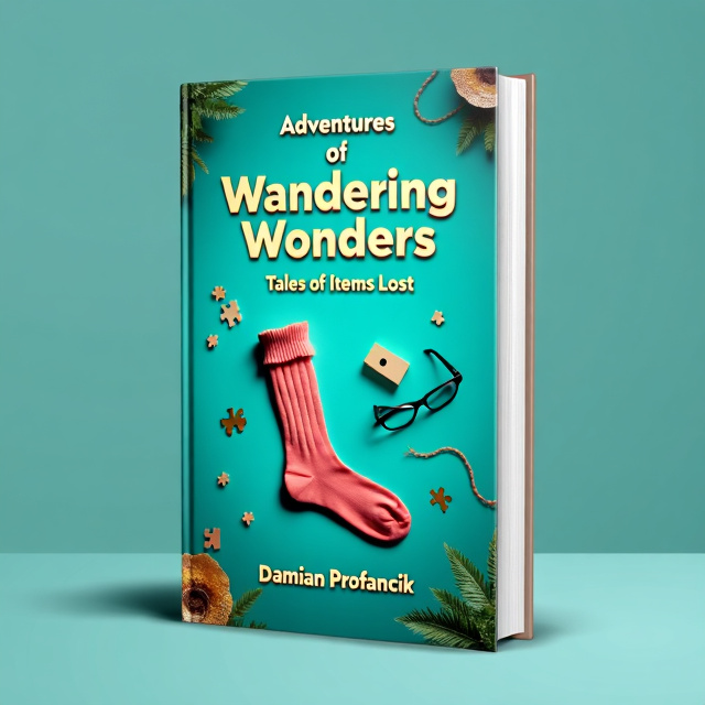The cover features a close-up image of a lost item, such as a lone sock or a pair of glasses, placed against a vibrant teal background. The item is positioned slightly off-center, creating a sense of curiosity and intrigue. Additional elements, such as scattered puzzle pieces or a winding road, are subtly incorporated into the background to symbolize the adventure and mystery surrounding the lost items.