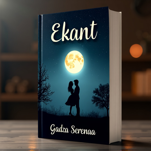 The cover features a dark night sky with a full moon shining brightly. The moon is surrounded by stars, creating a sense of magic and romance. In the foreground, there is a silhouette of a couple standing close together, depicting love and intimacy. The overall tone of the cover is mysterious and emotional, with shadows and highlights adding depth and contrast.