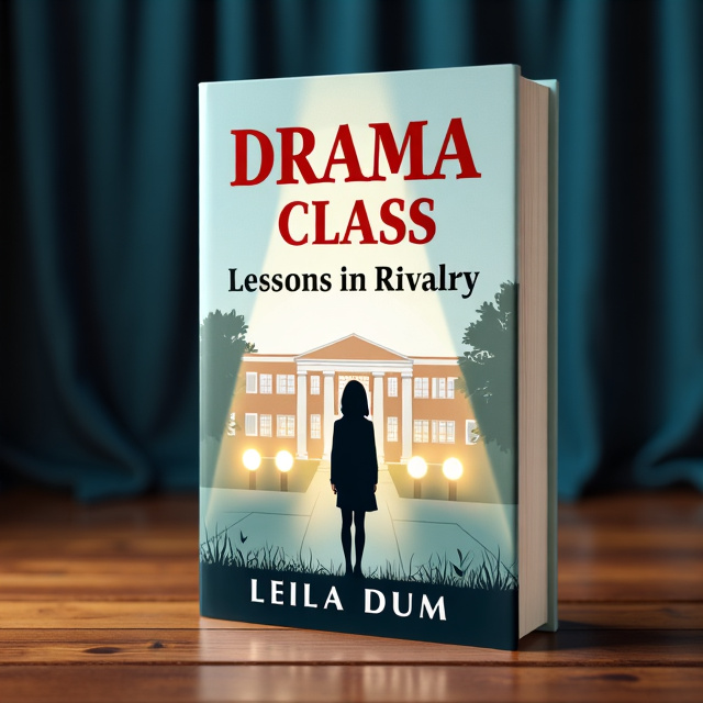 The cover features a clapboard background with a classic British school building silhouette in the distance. In the foreground, a girl stands on a stage, facing bright lights. The composition creates a sense of ambition and optimism.