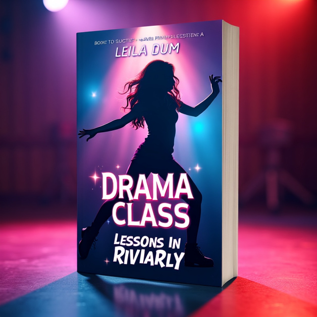 The cover features a vibrant background with a spotlight shining down on a silhouette of a teenage girl with long wavy hair. She is shown mid-tap dance routine, exuding energy and passion. The title "Drama Class Lessons in Rivalry" is displayed in bold, dynamic typography at the top of the cover. At the bottom, the author's name "Leila Dum" is presented in a more elegant and refined font.