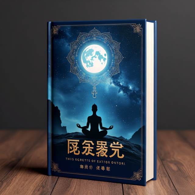 The cover features a mysterious night sky with a full moon shining brightly. The moon is surrounded by intricate patterns and symbols, representing the secrets and wisdom of the universe. In the foreground, there is a silhouette of a person meditating, symbolizing inner peace and wisdom. The overall color scheme is deep blues and purples, creating a sense of tranquility and spirituality.