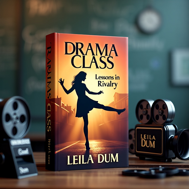 The cover features a silhouette of a teenage girl in a dramatic pose, with one foot raised mid-air in a tap dance routine. The background is a British boarding school setting, with hints of classrooms and corridors. Film cameras are incorporated into the composition, symbolizing the drama class and the protagonist's aspiration to become an actress.