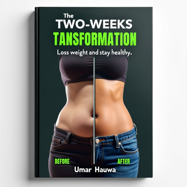 The cover features a split-screen composition with a before (fat) and after (slim) image of a female. On one side, we see a close-up of a woman's overweight body, while on the other side, we see the same woman but now with a fit and healthy physique. The central focus is on the transformation, highlighting the results achieved by following the book's guide.