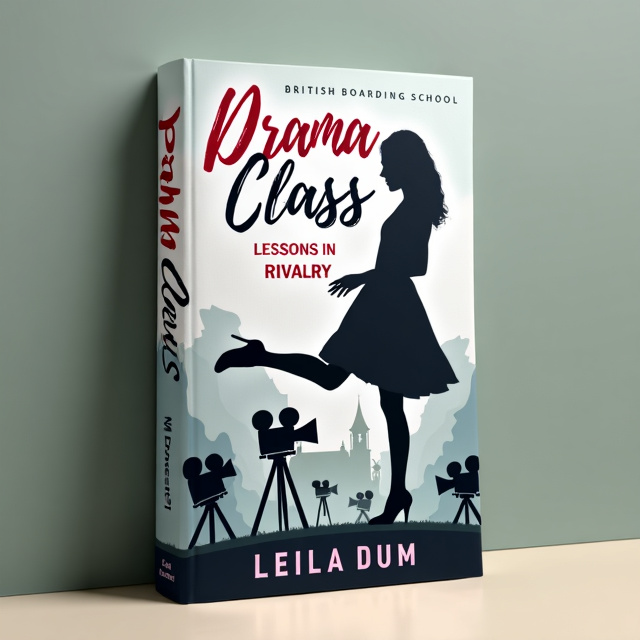 The cover features the silhouette of a teenage girl against a backdrop of a British boarding school. The girl is shown mid-tap dance routine, with one leg lifted and arms gracefully poised. Film cameras are scattered around her, symbolizing the drama class setting and her ambition for stardom.