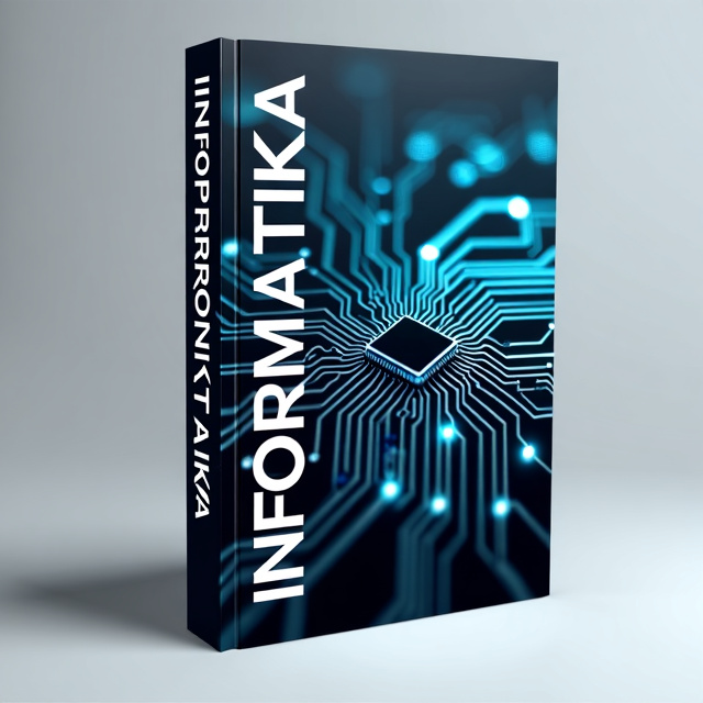 The cover features a close-up image of a computer circuit board, symbolizing the world of technology and information. The title "INFORMATIKA" is placed vertically along the side of the circuit board, with a futuristic and digital font style.