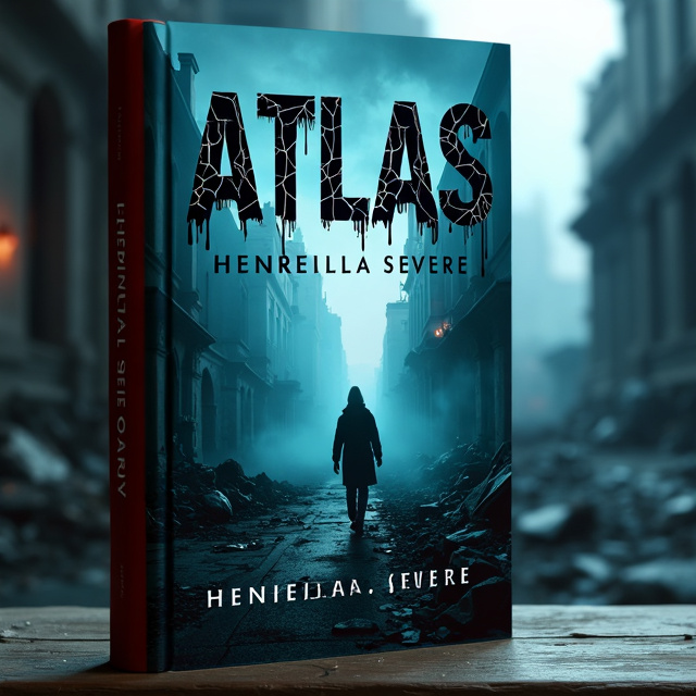 The cover features a haunting and mysterious scene of a dilapidated cityscape engulfed in a dark blue haze. The image is overlaid with a silhouette of a person walking alone, their shadow elongated and distorted. The buildings in the background are crumbling, with hints of fire and destruction.