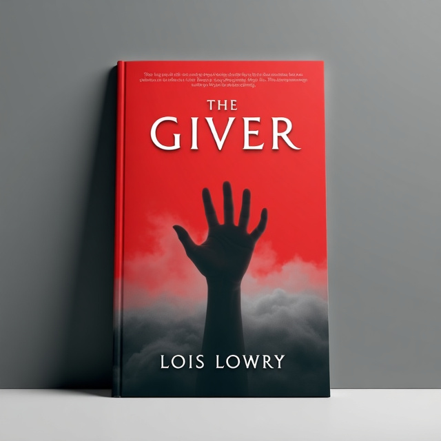 The cover will feature a stark red background with a faded, grayscale image of a hand reaching out. The hand will be surrounded by a thick fog, symbolizing the lack of emotions in the dystopian world of the book.