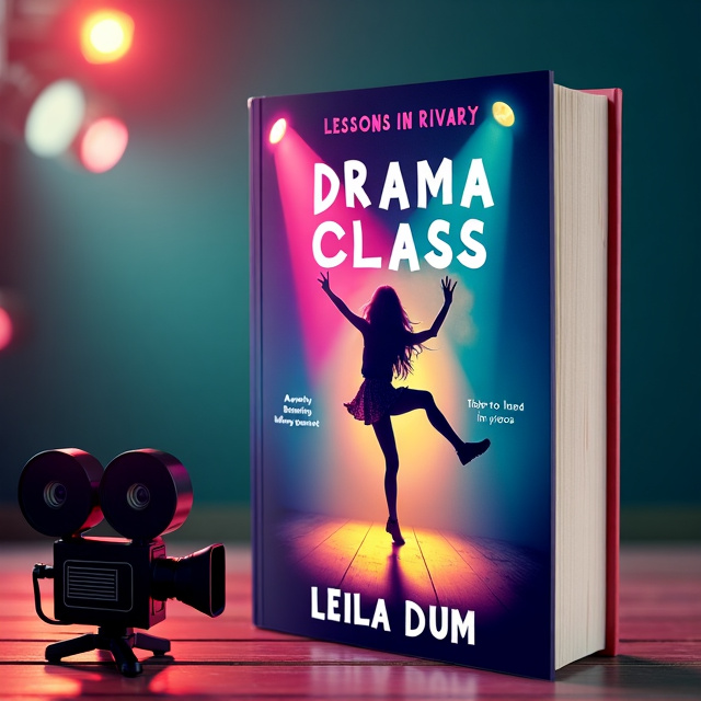 A vibrant and energetic cover design featuring a silhouette of a teenage girl in mid-air, surrounded by colorful spotlights. The girl is shown performing a complex tap dance routine, symbolizing the drama and rivalry within the story. A film camera is positioned in the foreground, capturing the girl's performance.