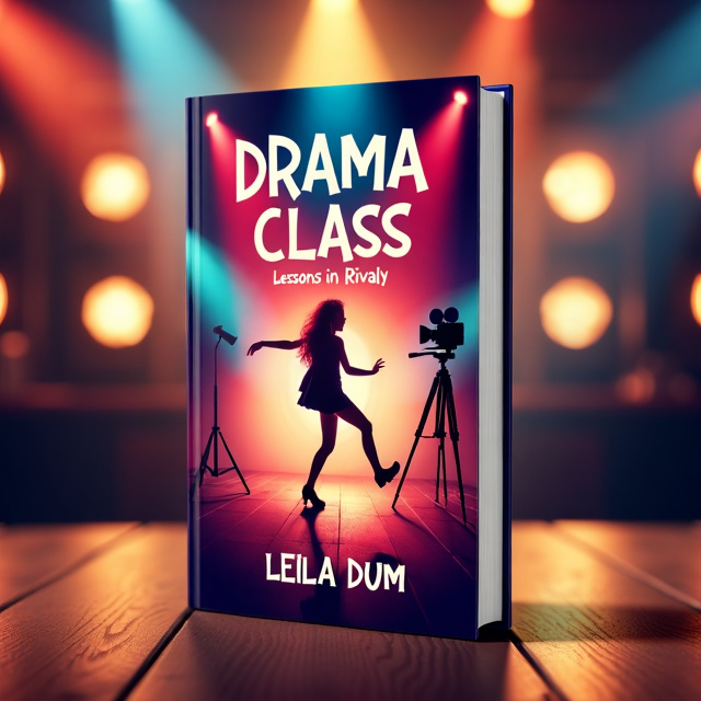 The cover features a vibrant and energetic scene with a silhouette of a teenage girl in the center. She is captured mid-tap dance routine, with her legs stretched out in an impressive display of talent. Behind her, a film camera is positioned, symbolizing the drama class and the pursuit of stardom. The background is filled with a colorful array of spotlights, adding to the dramatic atmosphere.