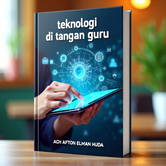 The cover features a close-up image of a teacher's hand holding a futuristic digital tablet, symbolizing the integration of technology in education. The background is a vibrant and bright color, representing the excitement and energy of the science and technology genre.
