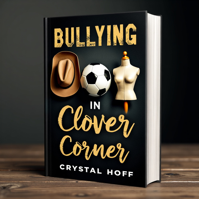 The cover features a cowgirl hat, a soccer ball, and a dress mannequin arranged in a triangular formation. The cowgirl hat represents the protagonist's identity in Clover Corner, while the soccer ball alludes to the conflict faced by the characters. The dress mannequin symbolizes transformation and growth.
