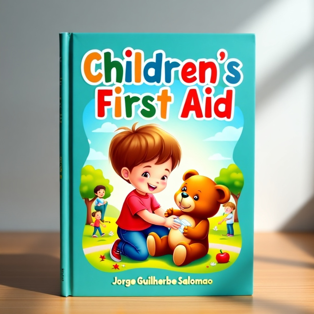 The cover features a playful and colorful illustration of a child bandaging a teddy bear's boo-boo. The background consists of a bright and sunny scene with a park and other children playing.