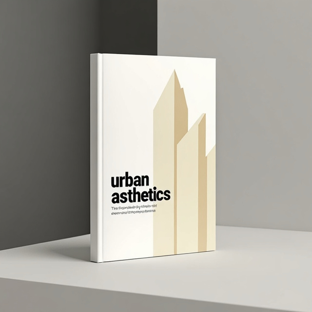 The cover features a minimalist design with a white background. On the top left corner, there is a cream-colored silhouette of a modern skyscraper. The title "urban aesthetics" is written in bold black font, centered at the bottom of the cover.