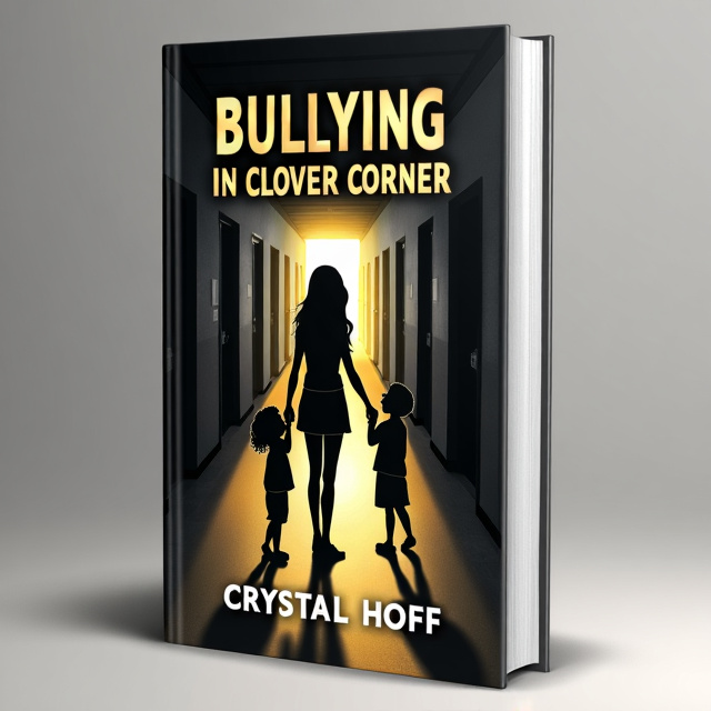 The cover features a high school hallway scene with two students, Mia and Sandy. Mia is shown bullying Sandy, with a sad expression on Sandy's face. The background is in black and white, except for a golden spotlight on Sandy, symbolizing hope and strength.