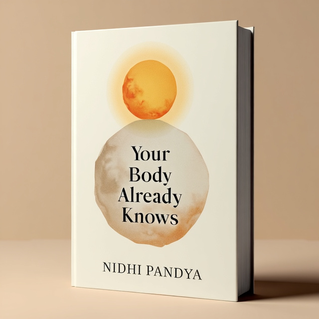 The cover features two overlapping circles, one representing the sun and the other representing the moon. The circles are in a subtle beige color, radiating a sense of calm and wellness. The sun has a warm golden glow, while the moon has a soft, cool silver hue. The circles are positioned in a way that creates a sense of balance and harmony.