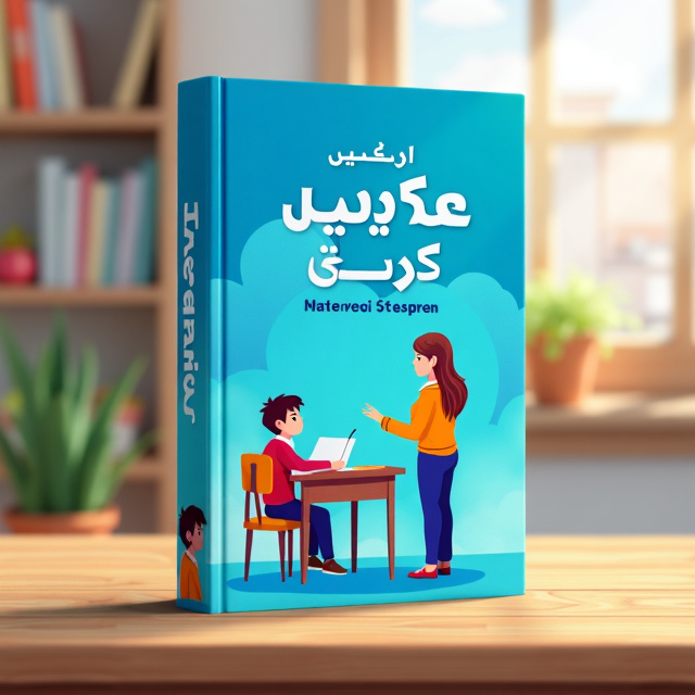The cover features a vibrant blue sky background with a teacher and student in a classroom. The teacher is shown engaged in teaching, while the student is listening attentively.
