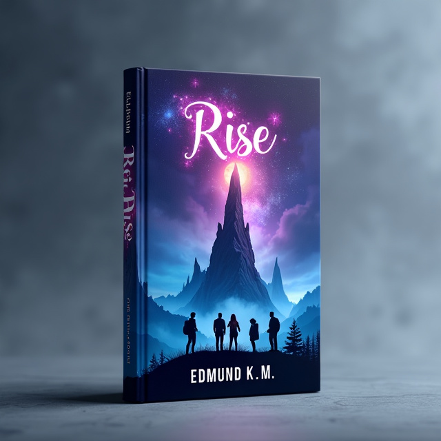The cover features a mysterious and magical scene with a tall, thin mountain rising up on the horizon. Four people are portrayed, looking up in awe at the majestic mountain. The colors used are deep blues and purples, creating a sense of mystery and enchantment.