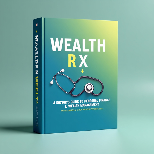 The cover features a stethoscope entwined with a dollar sign, symbolizing the merging of medical and financial knowledge. The background consists of a gradient from blue to green, representing growth and prosperity.
