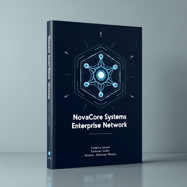 The cover features a minimalist design with a sleek and modern computer network symbol at the center, surrounded by intricate geometric patterns in a lighter shade. The background is a solid dark color with subtle textures, giving the cover a sophisticated look.