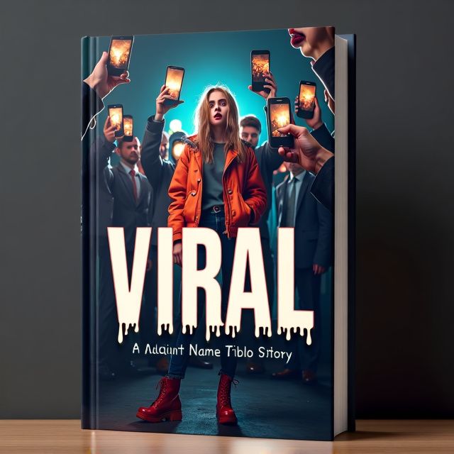 The cover features a fashionable girl standing in front of a studio background. Behind her, there are many phone cameras capturing her image, symbolizing the viral nature of the story. The overall tone is dark and thrilling, with the girl's expression showing fear and excitement.