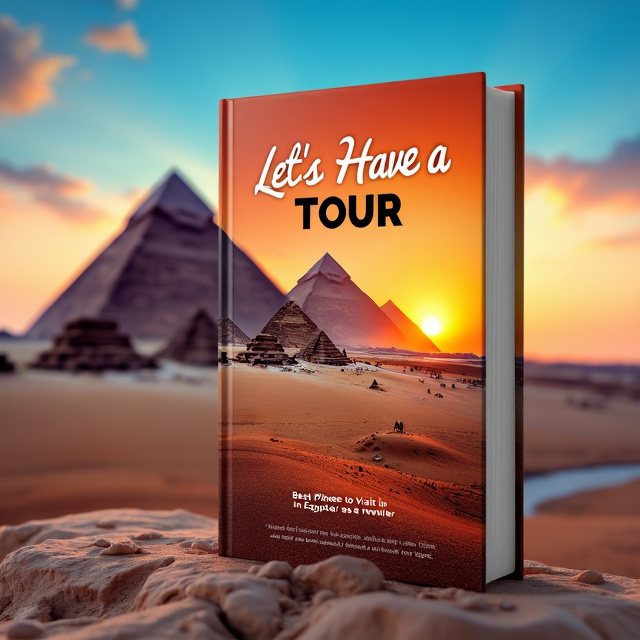 The cover features a stunning image of the Great Pyramids of Giza at sunset, with vibrant orange and blue hues. The title "Let's Have a Tour" is placed in bold, uppercase letters at the top of the cover, while the subtitle "Best Places to Visit in Egypt as a Traveler" is positioned below the image.