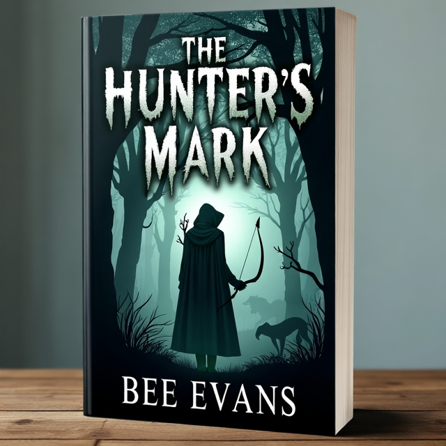 The cover features a dark and eerie forest setting with twisted trees and misty atmosphere. In the foreground, there is a mysterious figure in a long cloak, holding a bow and arrow. Behind the figure, there is a glimpse of a menacing demonic creature lurking in the shadows.