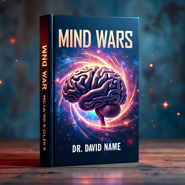 A close-up image of a brain with vibrant colors and intricate details, surrounded by a swirling vortex representing the mind wars.