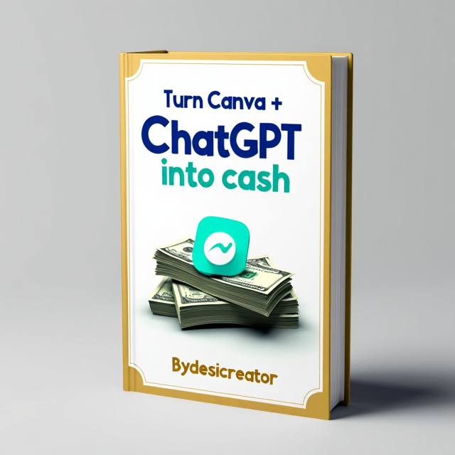 The cover features a crisp white background with a gold border. In the center, there is a stack of cash with the Canva logo on top and the ChatGPT logo below. The cash is arranged in a dynamic and eye-catching manner.