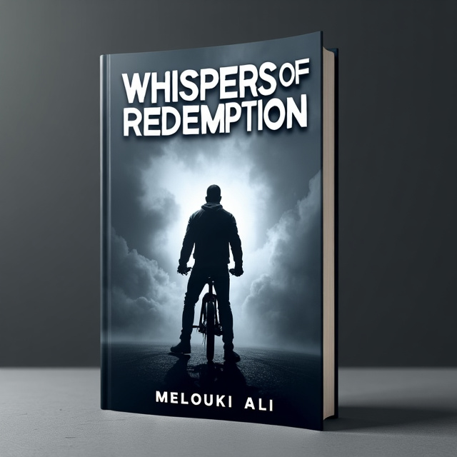 The cover features a dark, moody background with shades of grey. In the center, there is a biker in a heroic stance, silhouetted against a bright light. The biker is surrounded by whispers, represented by subtle wisps of smoke or mist.