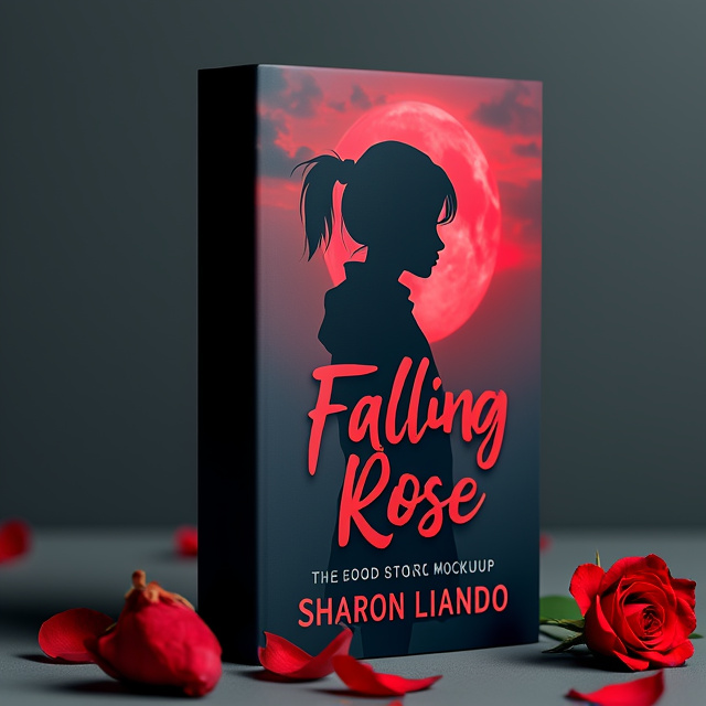 A close-up image of a single red rose, wilting and falling apart, with petals scattered on a dark background. The image fades into the silhouette of a high school girl with black hair and tan skin, wearing a school uniform. Her expression is sad and distant.