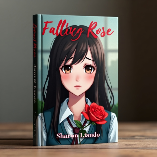 The cover features a close-up image of a pretty girl with long hair and dark brown eyes, wearing a school uniform. The girl's expression is sad, reflecting the emotion of the book. A single red rose is delicately placed in her hand, symbolizing love and loss.