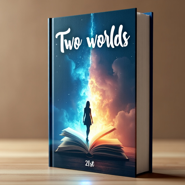 The cover features a split-screen composition. On the left side, there is an image of an open book with a glowing portal emerging from its pages. On the right side, we see a silhouette of a woman stepping into the portal, symbolizing the author entering the world of her own creation. The image is vibrant and captivating, drawing the viewer's attention.