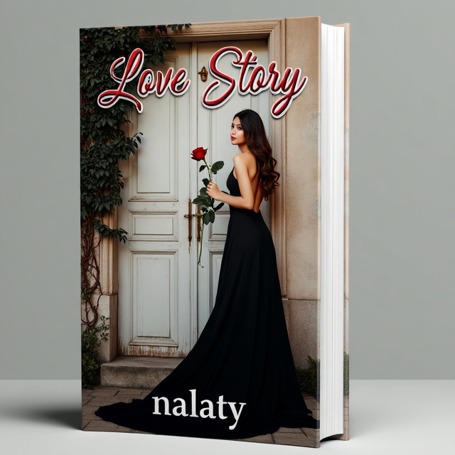 The cover features a beautiful woman in a black dress standing in front of a door with thorny vines. She is holding a single red rose. The overall style is elegant and romantic.