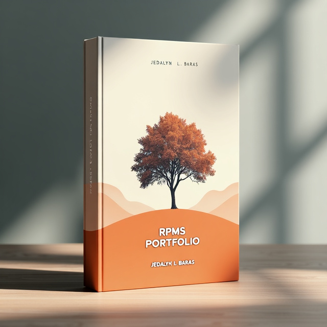 The cover features a minimalist design with a gentle gradient background transitioning from gray to orange. In the center, a silhouette of a tree stands tall, representing nature and growth. The title "RPMS PORTFOLIO" is placed below the tree, using a clean and modern font. The author's name, "JEDALYN L. BARAS," is elegantly placed at the bottom of the cover in a smaller font size.