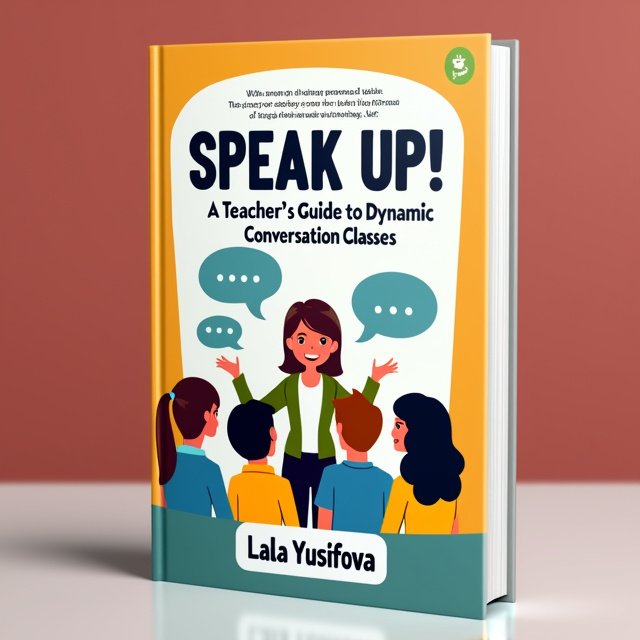 The cover features a vibrant illustration of a teacher and students engaged in a dynamic conversation, with speech bubbles indicating active communication. The imagery is centered, with a balanced arrangement of the characters and speech bubbles, creating a visually appealing and engaging composition.